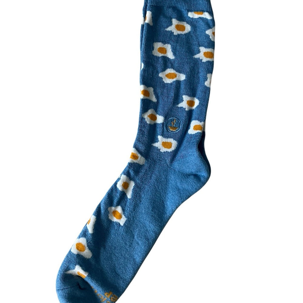 Men's Blue Crew Socks with Fried Egg Pattern